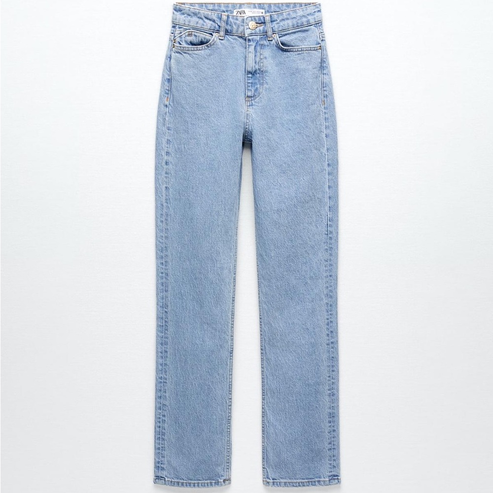 NWT Zara High Rise Straight Light Blue Jeans